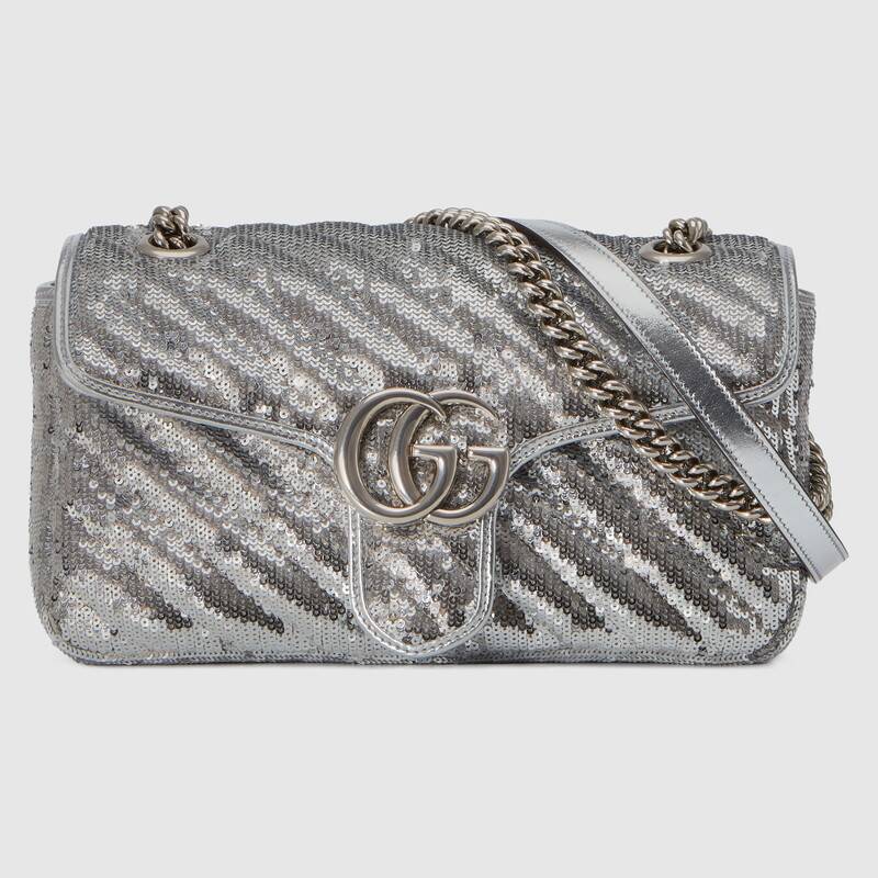 Gucci GG Marmont Small Matelasse Shoulder Bag 443497 Silver